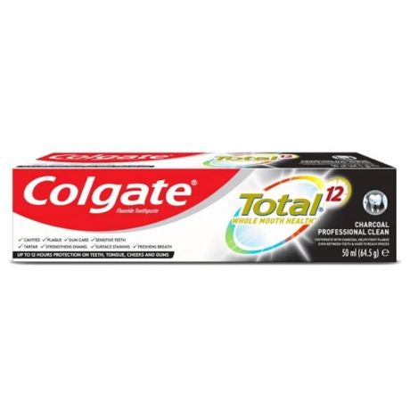 خمیر دندان ذغالی Colgate مدل Total حجم 50 میلی لیتر