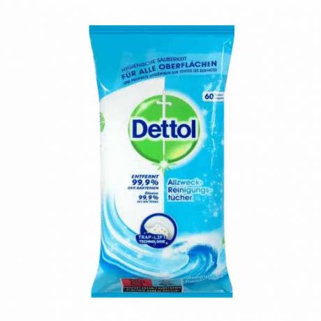 دستمال چند منظوره و ضد عفونی کننده آنی باکتریال رایحه اقیانوس دتول Dettol بسته 60 عددی