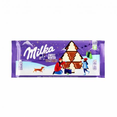 شکلات تخته ای شیری و شکلات سفید میلکا milka مدل Sweet Winter حجم 100 گرم