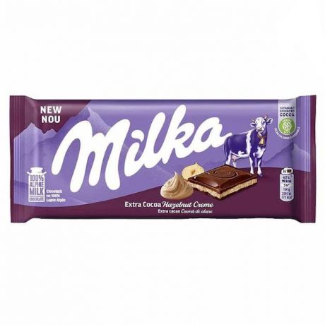 شکلات میلکا milka مدل اکسترا شکلات کاکائو کرم فندقی 85 گرم