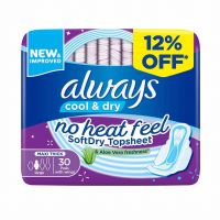 نوار بهداشتی آلویز always مدل Cool & dry سایز بزرگ ( رایحه آلوئه ورا ) بسته 30 عددی